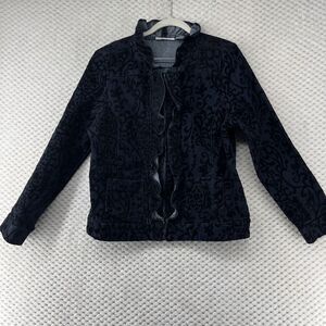 Tantrums Denim Jacket Burnout Velvet Floral Print Jean Jacket‎ Size Gothic L